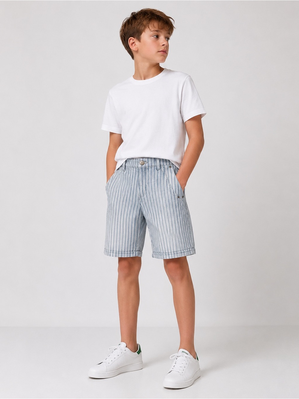 Benetton Boys Striped Denim Shorts XXL NWT Adjustable Waist Blue